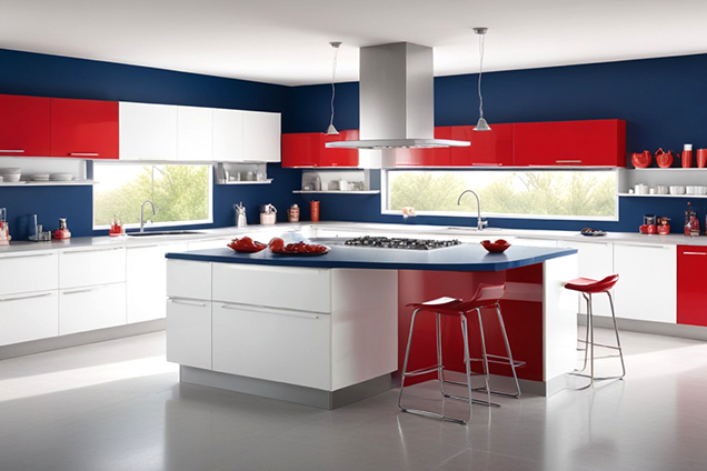 Contrasting colours parallel shaped kitchen