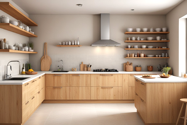 Open shelving parallel shaped kitchen