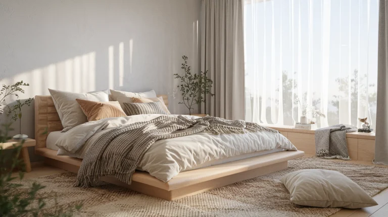 Scandinavian style bedroom with big window