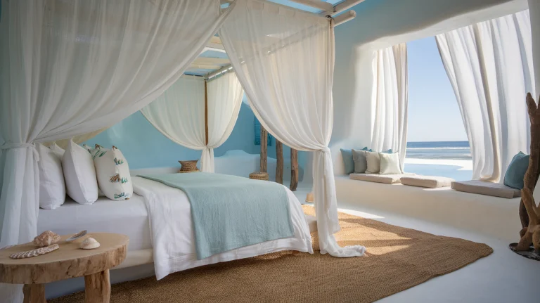 bedroom with blue interior design