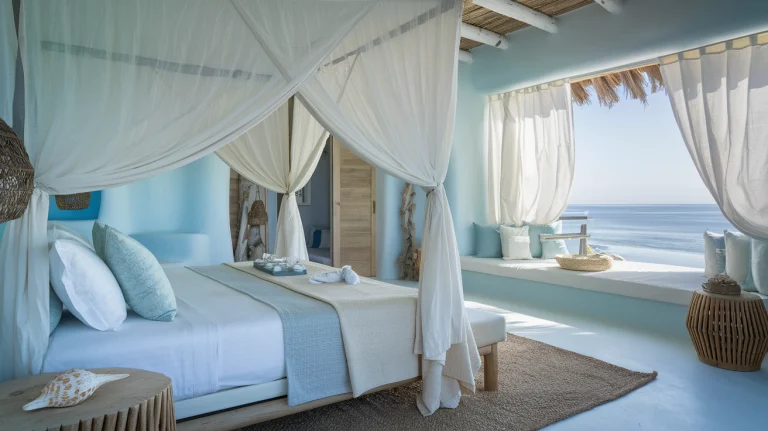 bedroom with ocean-inspired colors