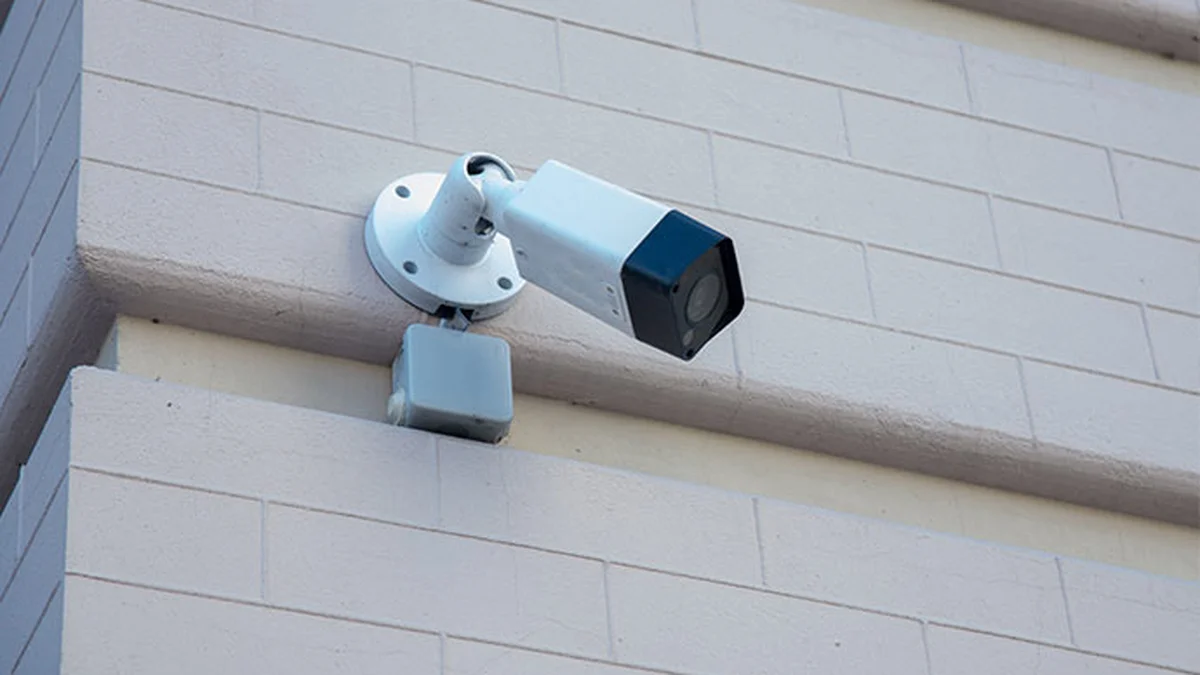 CCTV bullet camera mounted on the compound wall of an independent house in Basaveshwara Nagar, Bangalore