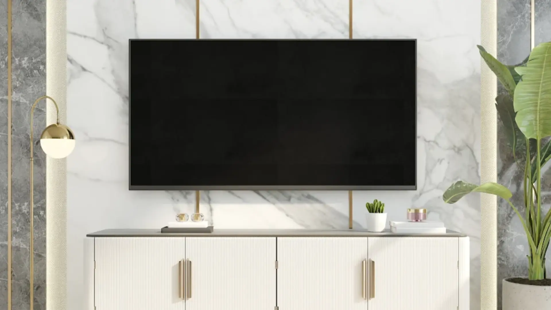 Marble or Stone Finish TV Unit Design