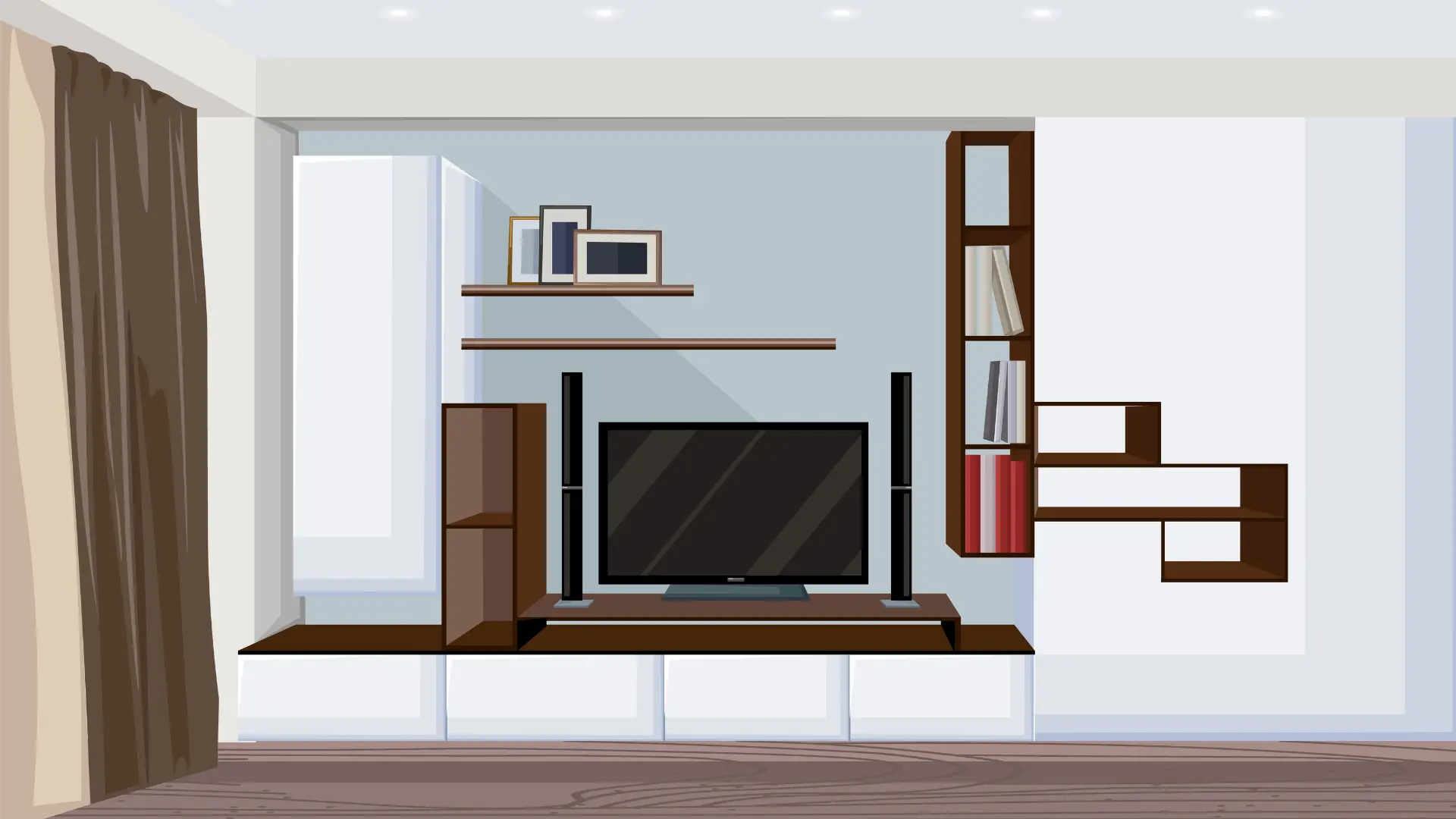 Modern TV Unit with Open Shelves